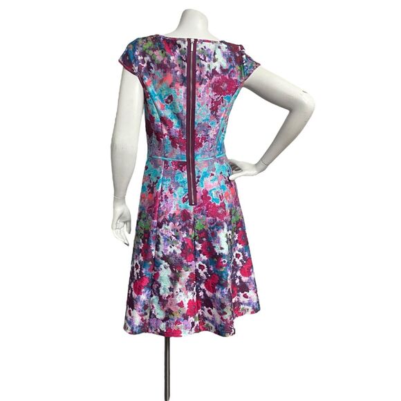 ADRIANNA PAPELL Multi Aqua Floral Scuba Womens Sz 4 Fit & Flare Cocktail Dress - Picture 5 of 10